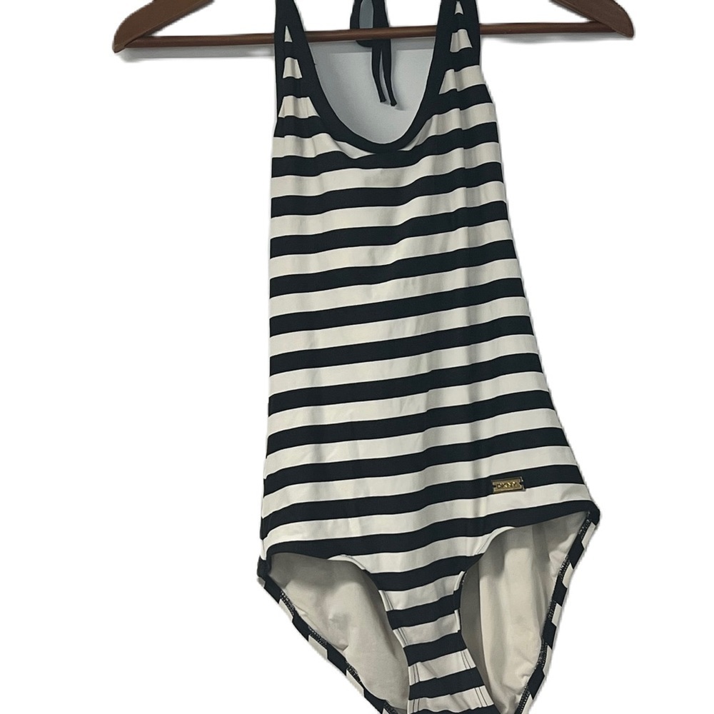 DKNY woman’s halter one piece black and white striped size 6 bathing suit - Picture 1 of 8